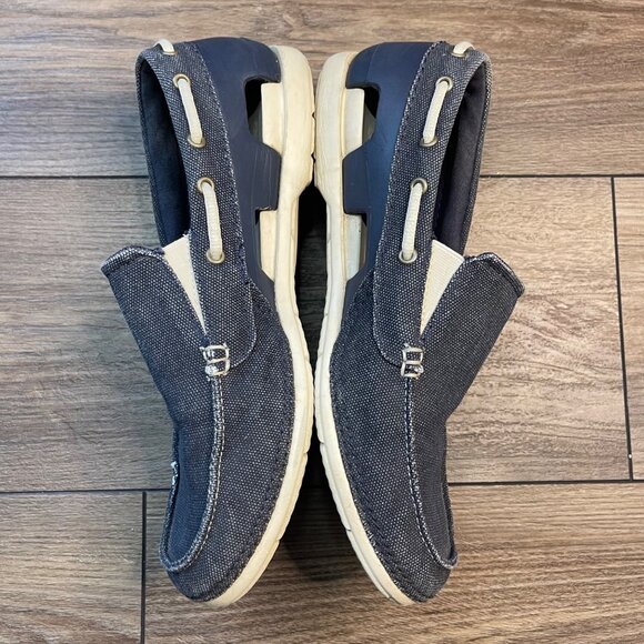CROCS Beach Line Canvas Boat Shoes Men's Size 8 Navy Stucco Color 202774 Slip On - Picture 2 of 9
